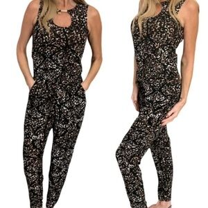 Kardashian Kollection Black and Brown Animal Print Jumpsuit Sz XS